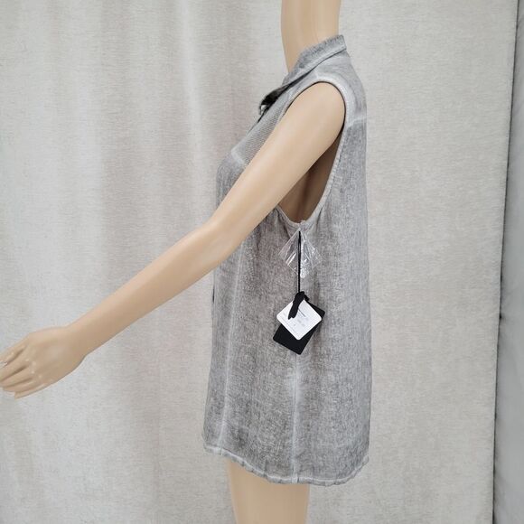 ii Sisters Gray Button Down Sleeveless Blouse Mesh Contrast Women's Size Medium - Picture 5 of 14